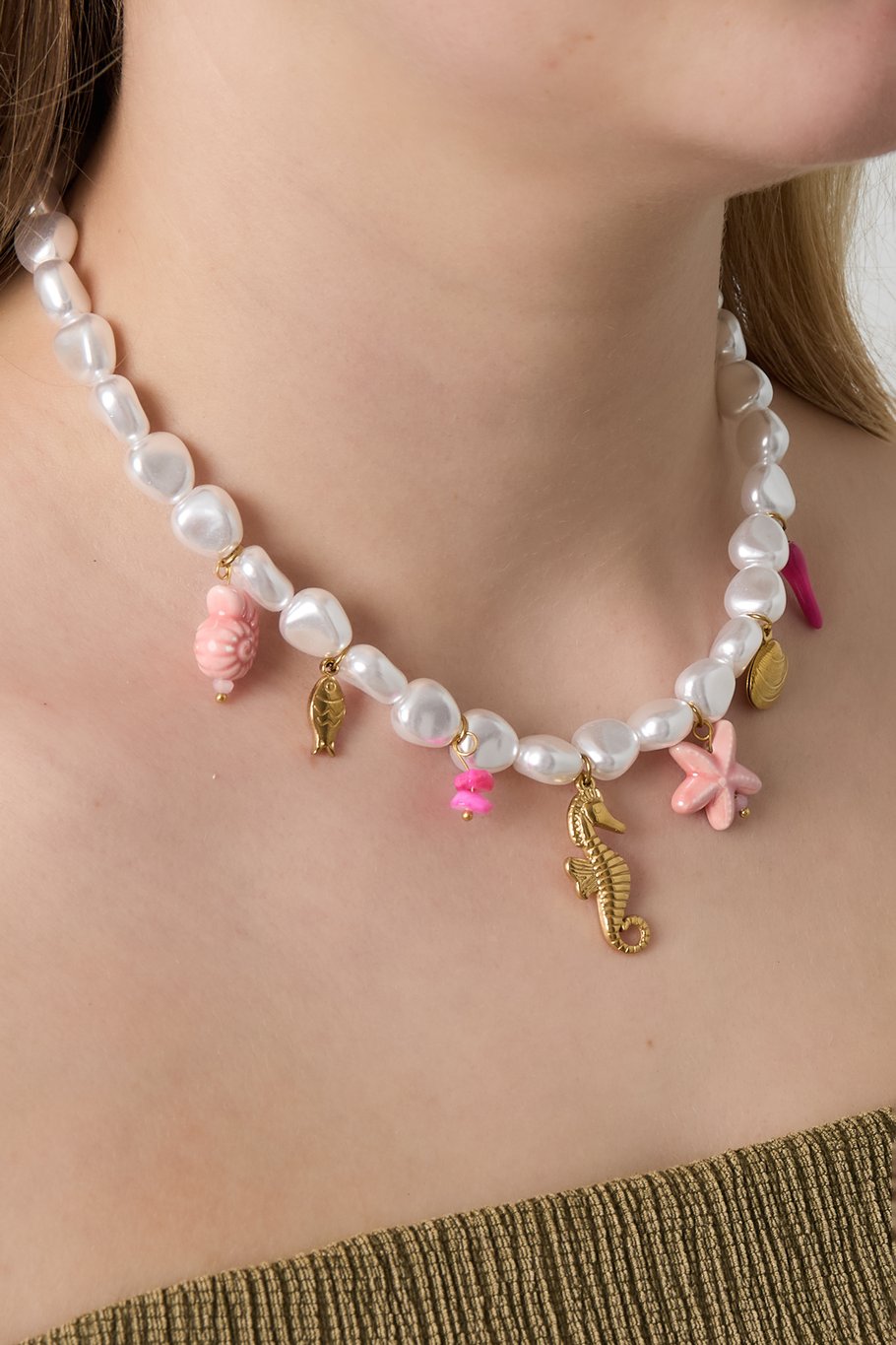 Collares de perlas de imitación con cuentas de tortuga, serie sencilla informal para vacaciones y playa, joyería para mujer Imagen2